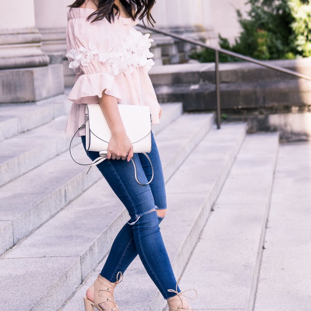 storets pink off the shoulder top